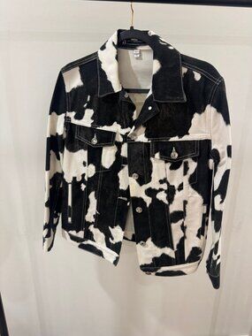 Burberry Cow Print Denim Jacket Black White Trucker